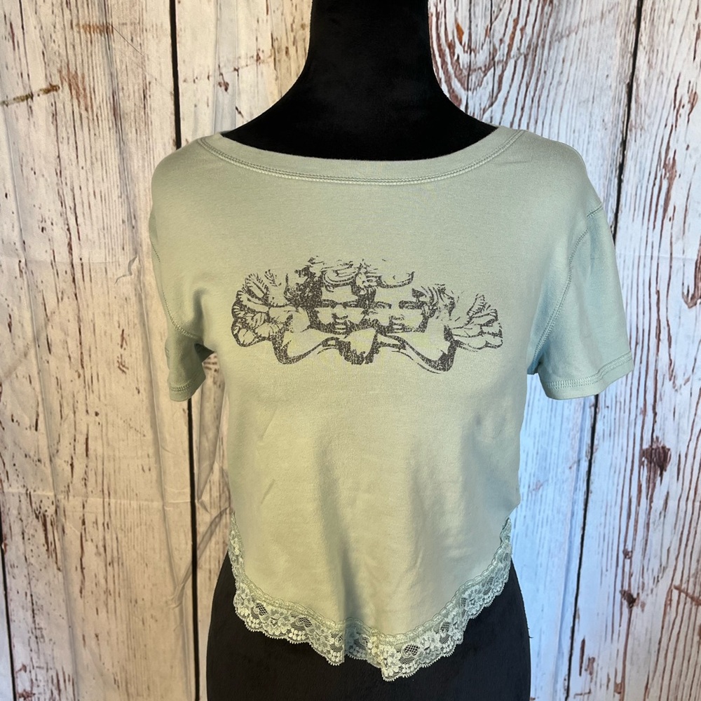 Arizona Jean Co Mint Green Lace Trim Women's Top L